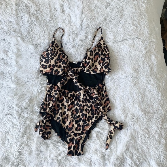 Nwot Animal Print Cut Out Monokini One Piece Bathing Suit High Waist - Picture 8 of 13